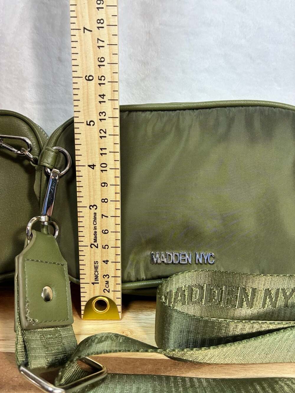 Madden NYC Olive Green Nylon Crossbody Bag With Detachable Coin Pouch - Picture 6 of 8